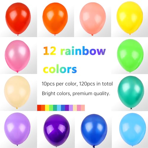 RUBFAC 120 Balloons Assorted Color 12 Inches Rainbow Latex Balloons, 12 Bright Color Party Balloons for Birthday Baby Shower Wedding Party Supplies Arch Garland