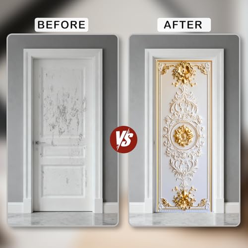 Image of Nuxovilar French Gold Door Stickers Peel Stick PVC 30.3x78.7 Inches | Door Stickers Wall Decals Peel Stick Cover Vinyl Art Poster Home Bedroom Living Room (French Gold)