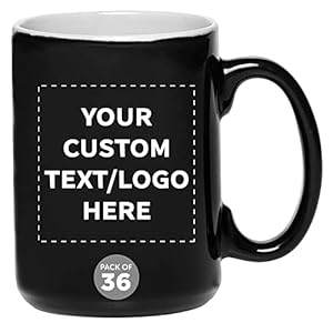 Custom El Grande Two Tone Glossy Coffee Mugs 15 oz. Set of 36, Personalized Bulk Pack – Perfect for Tea, Espresso, Cappuccino, Hot Cocoa – Black