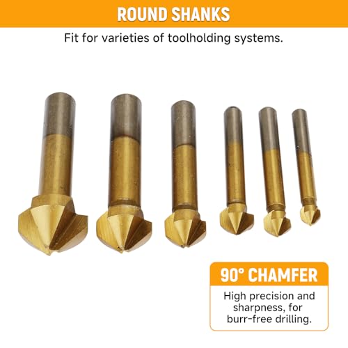 Hoteche 6-Piece Set Countersink Set HSS Titanium Coated with 3 Cutting Blades for Metal and Wood with Diameters 6.3 mm - Image 4