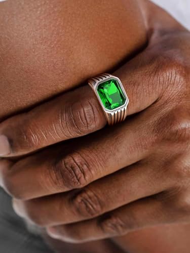 Bestyle Chunky Signet Ring for Men, Stainless Steel/Black Ring Synthetic Gemstone Band Ring Biker Ring for Men, Thumb Pinky Ring Mens Fashion Ring Jewelry Size 7-14, Gift Package - Image 5