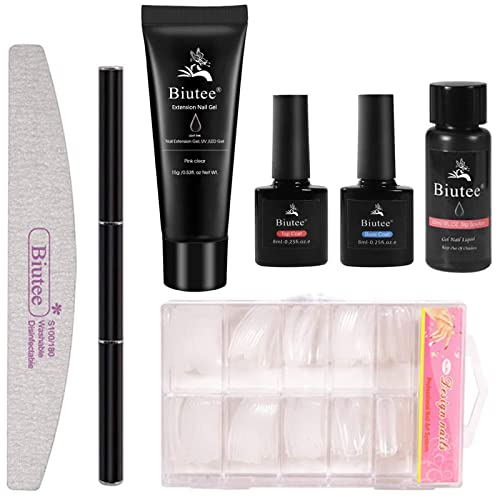 Biutee Kit de Gel Ongle Kit d’ Estension d’ Ongle Manucure Ongles Nail Art Vernis Gel pour Débutants Avec Gel à Ongles Lime à ongles Brosse à ongles Couche de Finition et Couche de base Cover