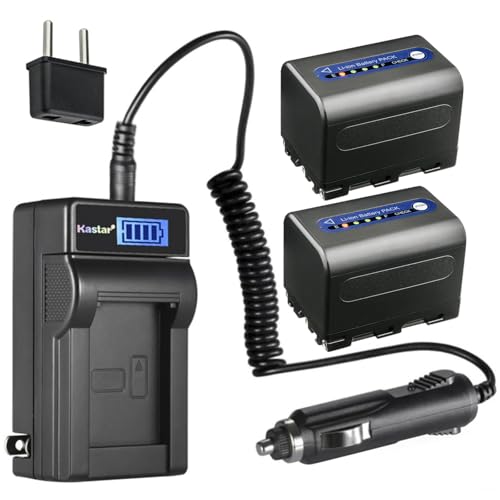 Kastar 2-Pack NP-QM71D Battery and LCD AC Charger Compatible with Sony NP-FM70, NP-FM71, NP-QM71, NP-FM90, NP-FM91, NP-QM91, NP-QM91D, MVC-CD300, MVC-CD350, MVC-CD400, MVC-CD500 DSR-PDX10 HVL-ML20M
