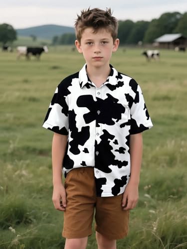 COSLAND Boys' Animal Print Hawaiian Shirt Short Sleeve Button Down Shirt for Kids, XS-L3