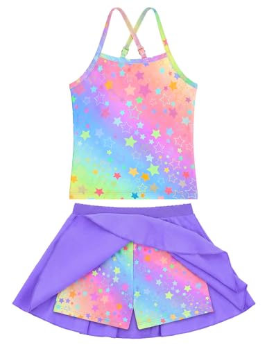 Image of Girls Bathing Suit with Skirt One Shoulder Ruffle Quick Dry Swimsuits Multicolor Sleeveless Swimwear