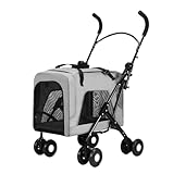 SUSUFISH Dog Stroller Cat Stroller Removable Pet Stroller with 4 Wheels Folding Dog Stroller Cat Stroller for Medium Small Dogs Pet Stroller for Cats Dogs (Color : Grey)