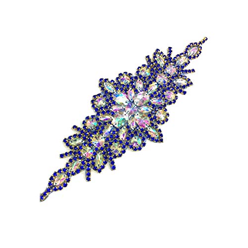 FAMLEAF 1 Piece Rhinestone Applique, Crystal Rhinestone Applique, Rhinestone Applique Embellishments, Sew on Rhinestone Applique for Wedding Dresses DIY Decorative Clothes (9.45x3.54 Inch)
