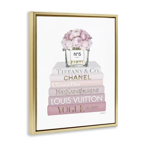 Image of Pink Rose Bouquet Bookstack Glam, 16 x 20 Inch Canvas in Floater Frame | Stupell Industries . By Amanda Greenwood . Ready to hang . Made in USA