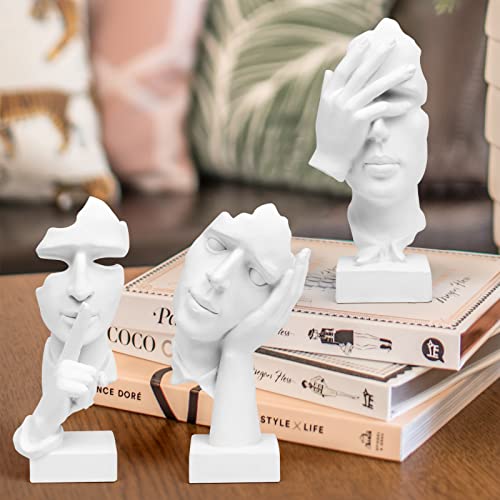 image for prosfalt 3 Pcs Thinker Statue, Silence is Gold Abstract Art Figurine, 