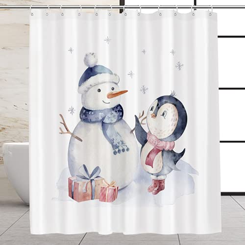 VEGA U Schneemann-Duschvorhang für Badezimmer, Winterurlaub-Thema, Badedekoration mit Haken, 183 x 183 cm Cover