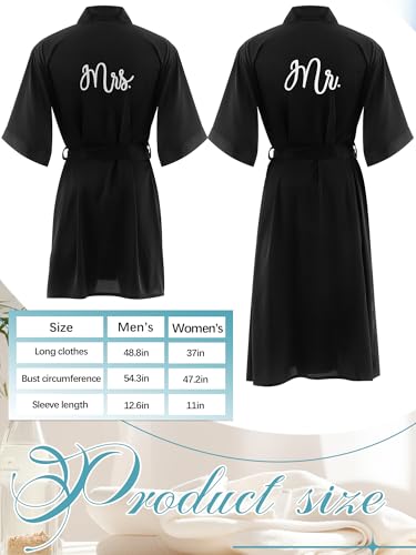 Image of Jecery 2 Pcs Satin His and Hers Robes Set Mr. Mrs. Silk Matching Robe for Couples Women Man Wedding Engagement Bridal Gift