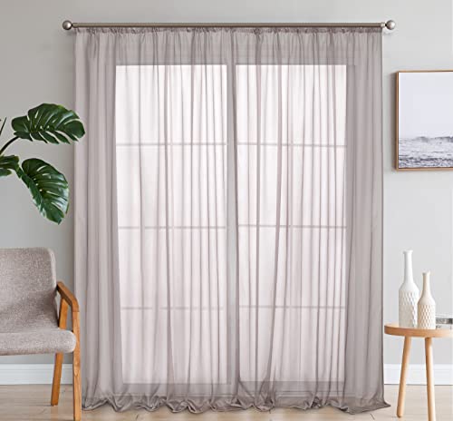 SIMPVALE 2 Paneles Cortinas Visillos Transparentes Clásicas de Color Sólido Cortina de Gasa con Ganchos Riel para Dormitorio, Habitación, Sala de Estar, Balcón, 140x145cm, Marrón Claro