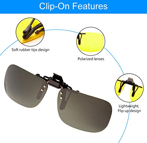 Image of POLARS DESIGN Clip On Flip Up Polarized Len Sunglasses Over Prescription Myopia Eyeglasses