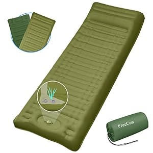 Camping Air Mattress 4.3″ Ultra Thick Inflatable Sleeping Pad with Built-in Pump & Pillow, Ultralight Floor Mat Single Travel Camp Bed for Adults Backpacking Hiking Beach (Green)