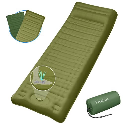 Camping Air Mattress 4.3″ Ultra Thick Inflatable Sleeping Pad with Built-in Pump & Pillow, Ultralight Floor Mat Single Travel Camp Bed for Adults Backpacking Hiking Beach (Green)