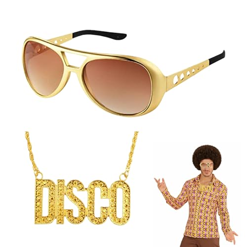 2 Stück Fette Gangster Kette & Brille,Brillen Disco Kette Gold Zubehör Set,90er 80er 70er Jahre Outfit Herren,Hustler Rapper Hiphop Kostüm Bad Taste für Cosplay Halloween Fasching Karneval Thema Party