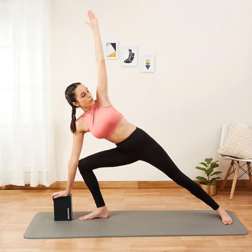Image of Amazon Brand - Symactive High Density Premium EVA Foam Yoga Block for Strength, Balance, and Flexibility, Odour Resistant, Regular Size (3 x 6 x 9 inches, Set of 1, Black)