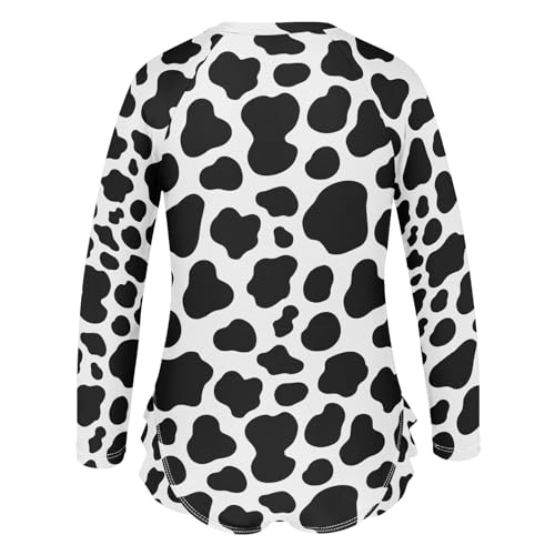 Girls Long Sleeve Swimsuit Cow Print One Piece Bathing Suit Zipper UPF 50+ Rashguard Swimwear 3-12Y3