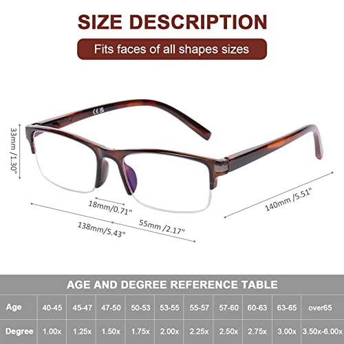 DOOViC Blue Light Blocking Reading Glasses Half Frame 2.75 Rectangle Brown Readers Glasses for Men/Women - Image 3