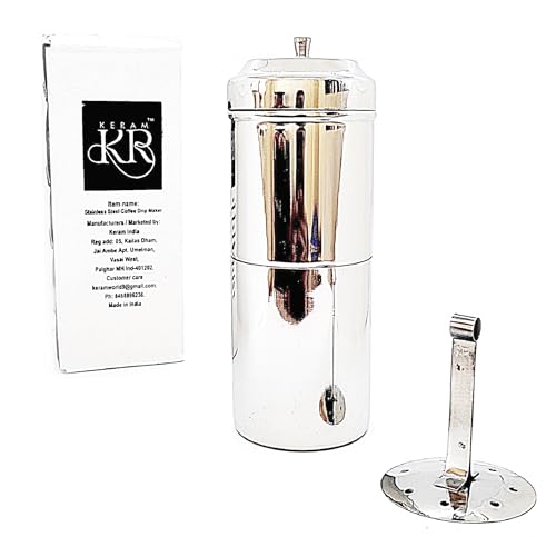 KERAM south indian coffee drip maker-permanent-reusable phin filter for 3-4 serving cup 6.6 Oz(200 ml) made of steel ss304 food grade camping-travelling small decoction dripper maker