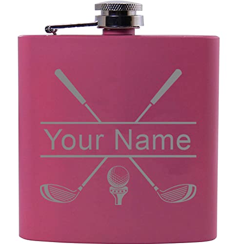 CustomGiftsNow Personalized Golf Club Flask, Custom Golfing Birdie Juice Hip Flask, Stainless Steel, Matte Finish, 6-Ounce, Pink
