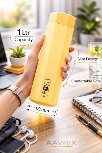 Image of Premium Slim Square Water Bottle BPA Free Plastic Frosty Finish Leak Proof Fridge Fit Freezer Safe Drinking Bottle for School Office Gym Travel Use (Octagone bottal)