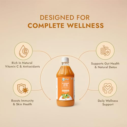 Image of Nutriorg Sea Buckthorn Aloe Vera Amla Juice, 500ml | Rich in Vitamin C, Omega 3-6-7-9 & Antioxidants | Immunity, Gut Health & Skin Glow | No Added Sugar | Ayurvedic Herbal Wellness Drink