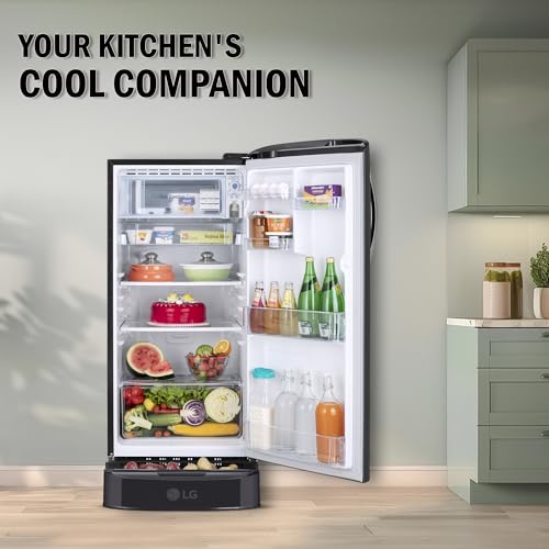 Image of LG 185 L, 5 Star, Direct-Cool, Smart Inverter Compressor, Single Door Refrigerator with Fast Ice Making (GL-D201AEFU, Ebony Florance, Runs on Home Inverter, Moist 'N' Fresh & Base stand with drawer)