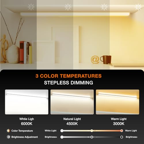Image of Under Cabinet Lights Remote Control,4 Pack Magnetic Rechargeable Light bar,Under Cabinet Lighting Wireless,Ceiling and Under Counter Lights for Kitchen,Wardrobe,Shelf (White, 60 CM)