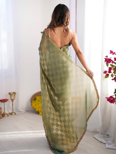 Image of AKHILAM Women's Chiffon Checkered Printed Saree With Unstitched Blouse Piece (AARYAN14602 KR Parent)