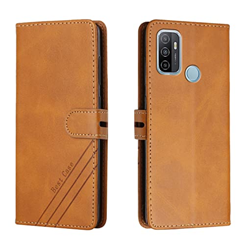 Compatible con Oppo A53 2020 4G/A32 4G/A53S 4G/A33 4G Funda tipo cartera, funda de piel sintética For teléfono tapa magnética, tarjetero [carcasa interior TPU a prueba golpes] protectora(Yellow)