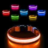 PcEoTllar Leuchthalsband Hund Aufladbar, Hundehalsband Leuchtend Wasserdicht, Blinkend LED Halsband für Hunde mit 7 Farben, Einstellbare LED Hundehalsband für Kleine Große Hunde, Orange-M
