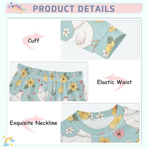 Pajama Sets Long Sleeve Chicken Flowers Pattern Soft Comfy Sleepwear 2 Piece PJS 3-8T4