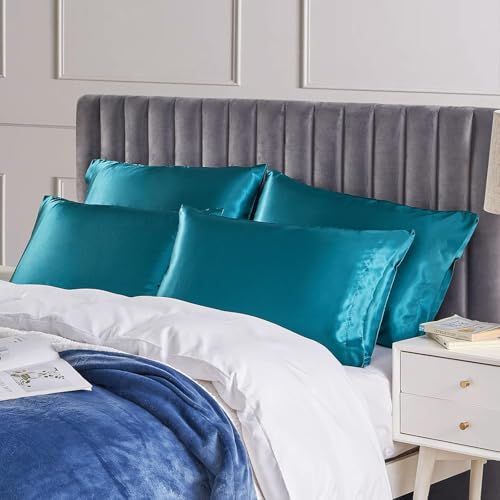 Image of Satin Pillow Covers Set of 2 - Soft & Smooth Pillowcases for Hair & Skin Care | Envelope Closure | Includes 3 Free Random Color Scrunchies | Frizz-Free Sleep Essentials (Violet)