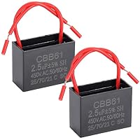2 Pezzi Condensatore CBB61 1UF 500V 2 Fili Per Ventilatore Da Soffitto E Motori 50/60Hz