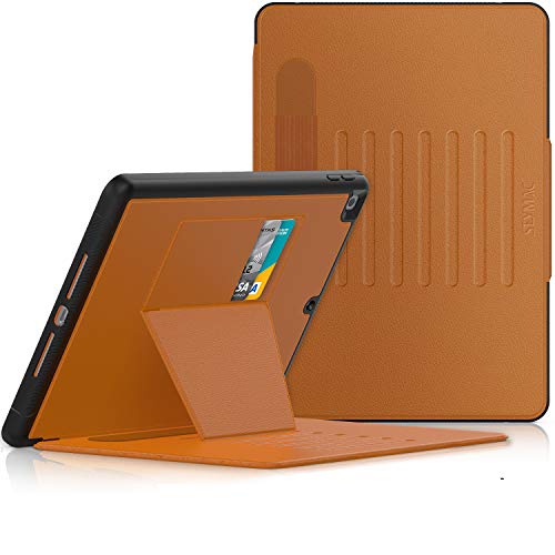 SEYMAC stock Case for iPad 8th/7th Generation 2020/2019 10.2 , Strong Magnetic Auto Sleep/Wake Smart Cover with Card Slot Multi-Angles Absorbing Stand Pencil Holder for iPad 10.2 Inch (Black/Orange)