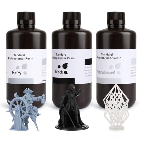 Image of ELEGOO Standard Photopolymer 3D Printer Resin, 405nm UV Curing Photopolymer Resina for Mars Saturn Jupiter MSLA DLP LCD Impresora with High Precision, Grey + Black + Translucent (3000g)
