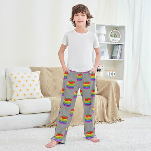 VIGTRO Pajama Pants Long Sleep Bottoms Colorful Stacked Pancakes, Soft Elastic Waist Lounge Pants with 2 Pockets Size 11-12 Years4