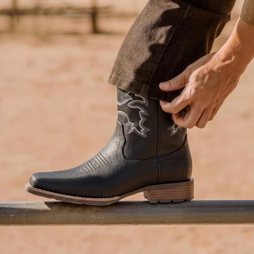 Image of Suokdil Cowboy Boots for Men - Men's Western Boots with Embroidery, Slip Resistant Square Toe Chunky Heel, Durable and Fashionable Retro Classic Footwear for Spring and Fall