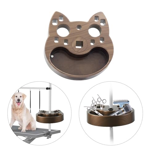 Image of Pet Grooming Organizer for Scissors Brushes and Tools Holder - Portable Rotatable Dog Grooming Table and Arm Stand Tools(Wood Grain Cat Head)