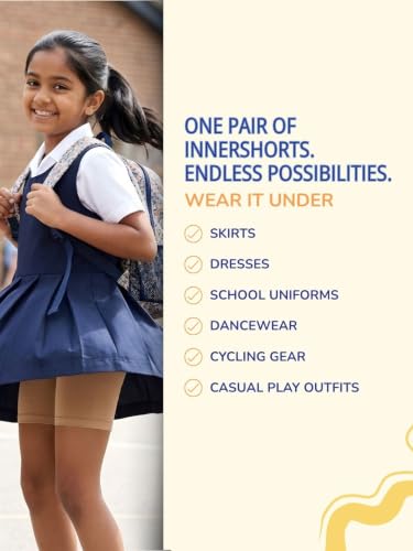 Image of mackly Girls Inner Shorts (Pack of 6) | 2-in-1 Seamless Panty Shorts with Gusset | Soft Breathable Base Layer for Dresses, Skirts