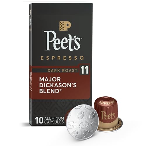 Peet's Coffee, Dark Roast Espresso Capsules, Compatible with Nespresso Original Machines - Major Dickason's Blend, Intensity 11, 10 Count (1 Box of 10 Espresso Capsules)