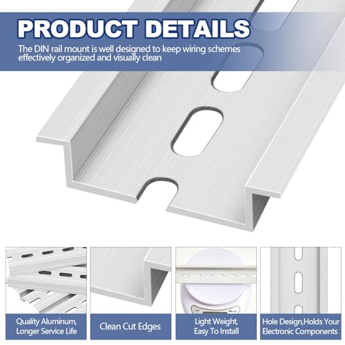 6 pcs din rail slotted aluminum 6 inch and 12 inch long 35mm wide 75mm high din rail mount aluminum metal slide rails for hardware component switch installing fixed solid state relay