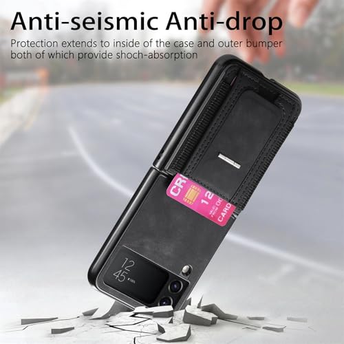 Asuwish Compatible with Samsung Galaxy Z Flip 4 5G 2022 Wallet Case and Card Holder Back Protective Case Adjustable Stand Kickstand Cell Accessories Phone Cover for ZFlip4 Z4 Flip4 4Z Women Men Black by Asuwish - Used condition - Image 6