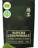 NaturaleBio Tè Verde Matcha Biologico in Polvere. Grado Cerimoniale A, 100g. Prodotto in Giappone, Uji, Kyoto. Ideale con latte o per la Cerimonia del Tè. Senza Zuccheri Aggiunti e Conservanti.