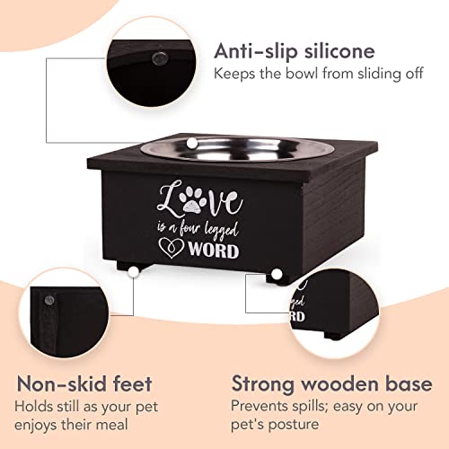 Pet Dog Bowl With Stand Single- Elevated Food Bowls For All Dogs Raised Dish With Wooden Stand | Water Feeder With Stainless Steel Anti Slip Feet Tray Having Dimension #TOP3