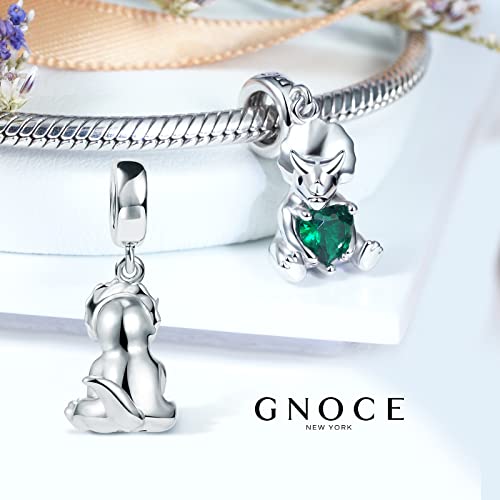 Image of GNOCE Embraces Heart Gemstone Bead Charms 925 Sterling Silver Rabbit Horse Triceratops Snake Monkey Cat Platypus Sloth Bear Pig Yak Ghost Matryoshka Doll Jewelry Gift for Women