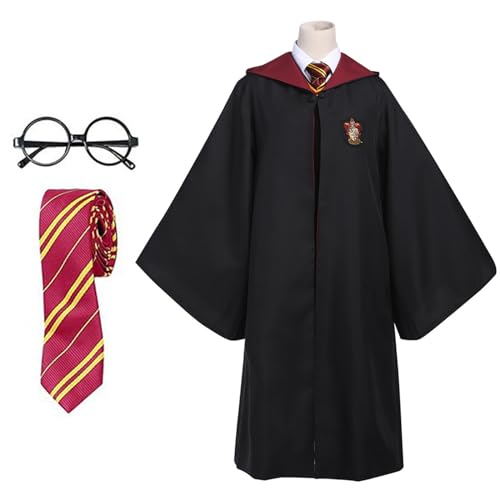 Harry Potter-dräkt för vuxna, Gryffindor-kappa med glasögon och slips, magisk dräkt för halloween, cosplay, karneval, utklädnad, fest (storlek XL)