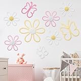 Wesiti 9 Pcs Boho Nursery Decor 3 Size Daisy Flower and Butterflies Woven Macrame Wall Hanging for Home Nursery Bedroom Dorm Wall Art (Bright Color)