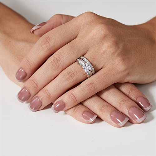 MABELLA 925 Sterling Silver Cubic Zirconia Princess Cut Women's Wedding Engagement Bridal Ring Set Size 9 - Image 5